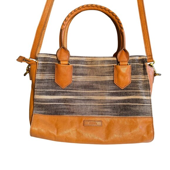 Fossil Striped Canvas & Leather Crossbody/Handbag With Adjustable Strap - Picture 4 of 16